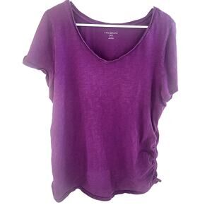 Lane Bryant Plum Heathered Side Ruched Short Sleeve Shirt - 18/20